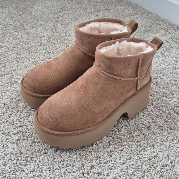 UGG CLASSIC ULTRA MINI HEIGHTS HICKORY PLATFORM BOOTS SIZE 9